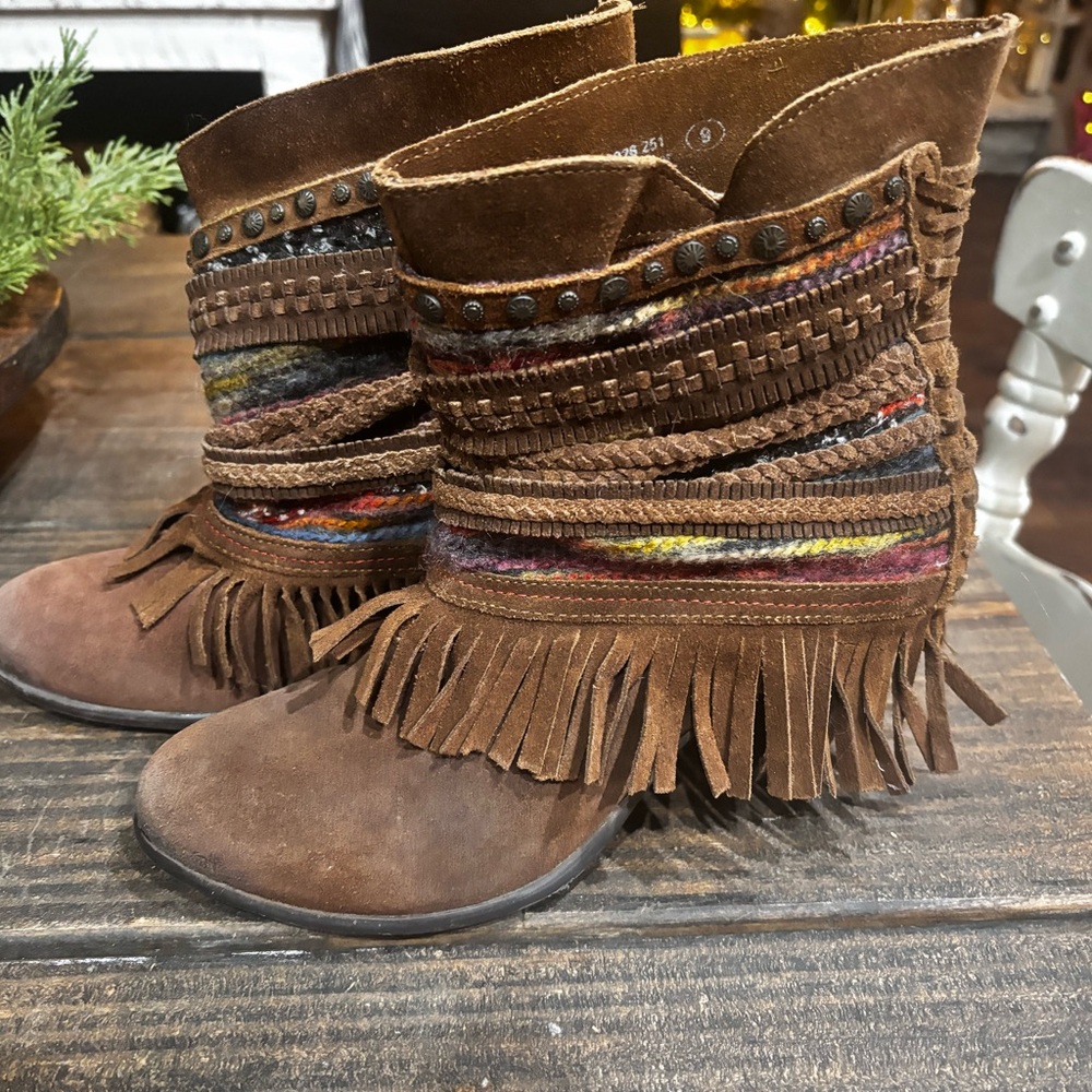Brown Suede Fringe Ankle Boots